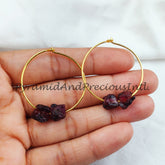 Natural Raw Garnet Earring, 14K Gold Plated Earring, Round Earring, Loop Earring, January Birthstone, Sold By Pair
